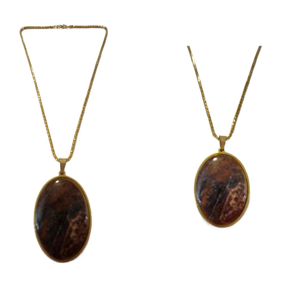 Vintage Moss Agate Pendant Necklace, 1970s